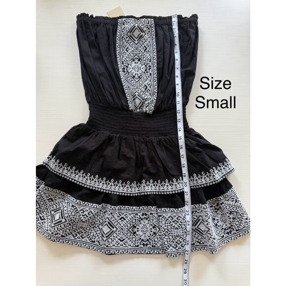 Ramy Brook NWT Jaycee Black Strapless Embroidered Cotton Ruffle Mini Dress L & S - Picture 16 of 16